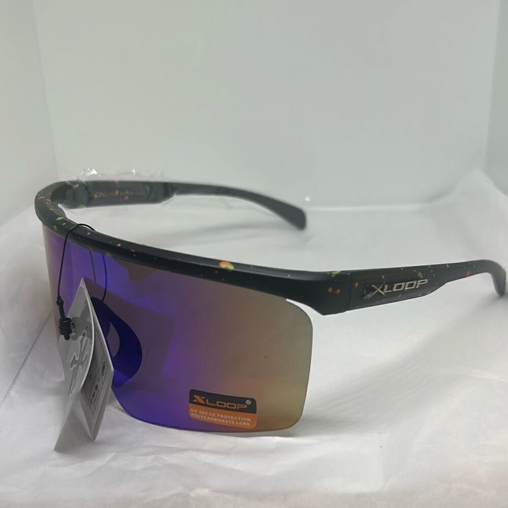 XLoop Sport Shield Sunglasses – Blue Frame, Mirrored Lens, UV400 Protection, Pol
